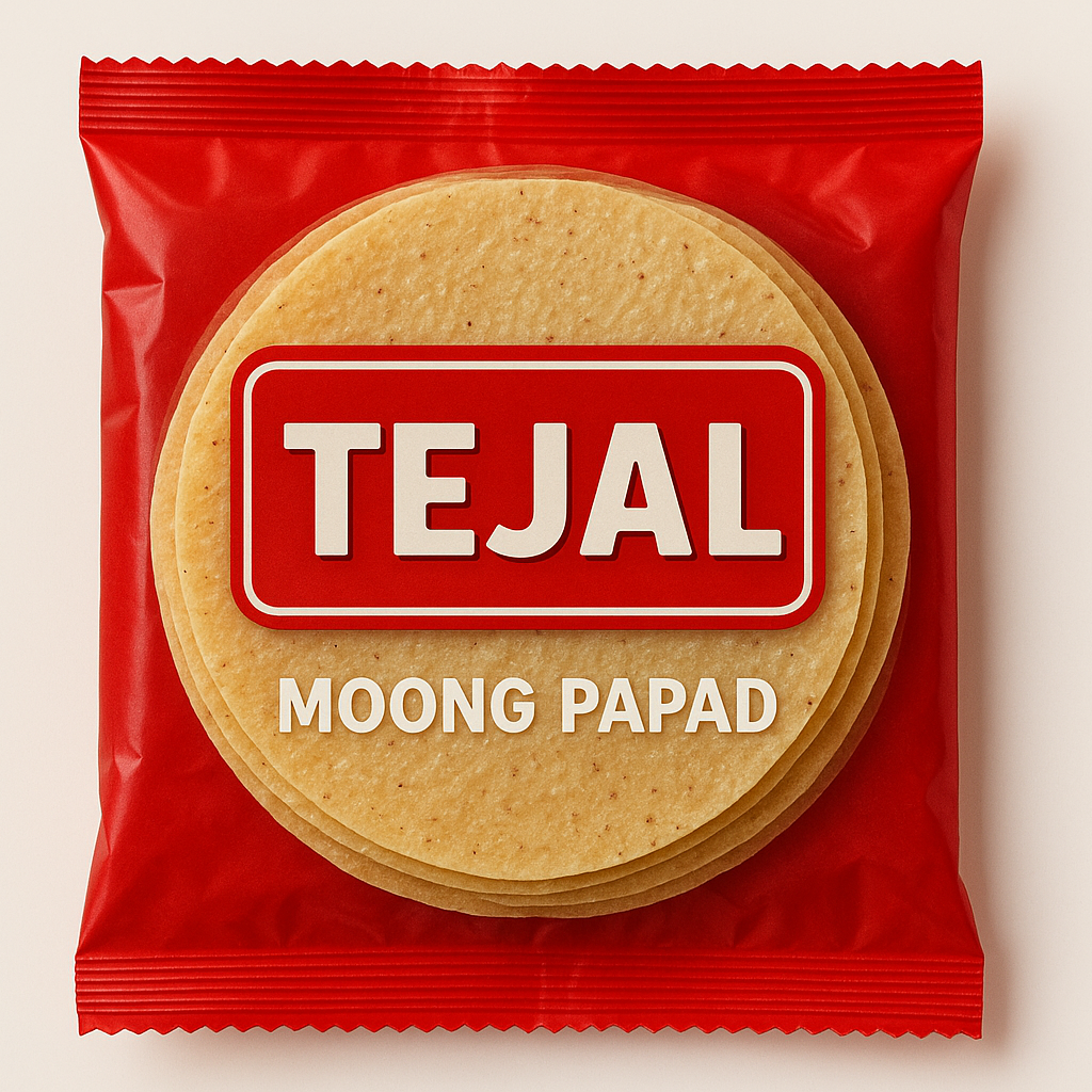 tejal moong papad image with red pilythin and papad inside it brand name tejal