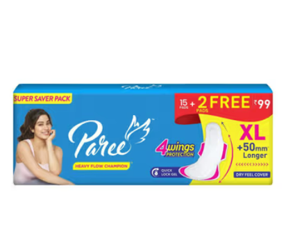 Paree Heavy Flow Champion Sanitary Pads  - XL (15 pcs+2 Free)