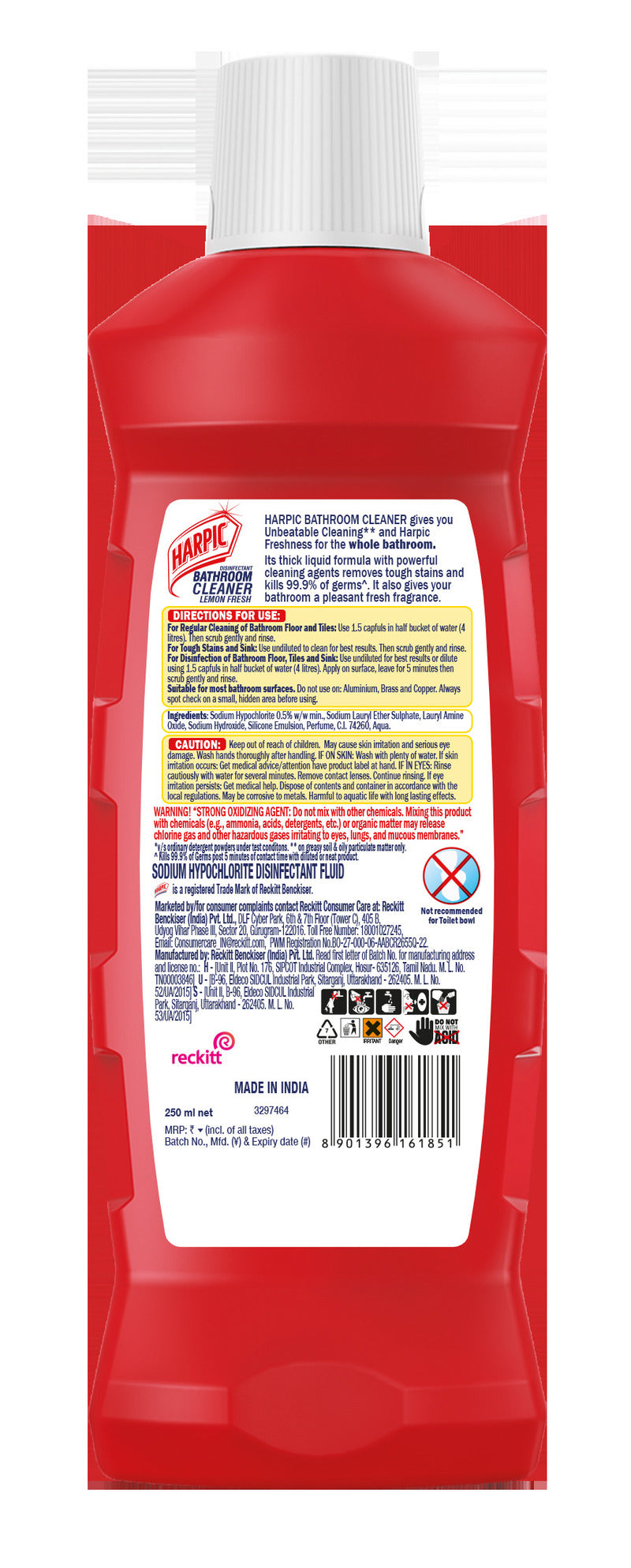 Harpic Disinfectant Lemon Fresh Bathroom Cleaner 250 ml