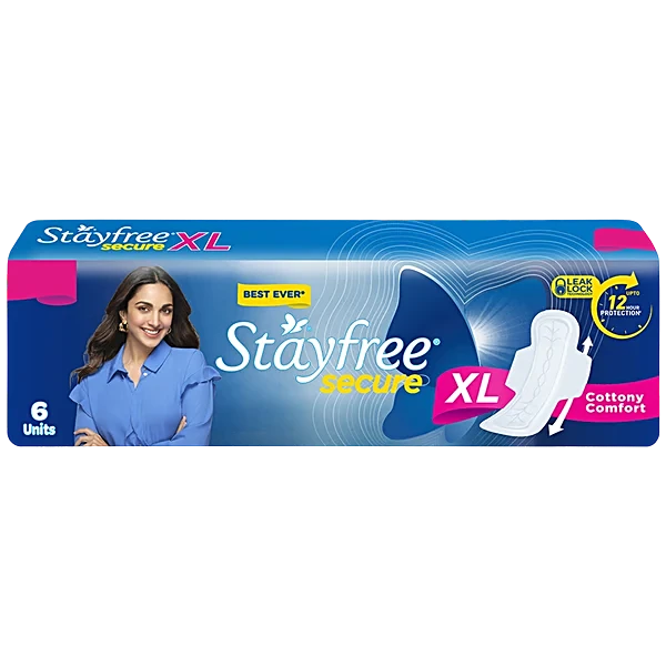 STAYFREE Sanitary Pads - Secure Xl Cottony Soft, with Wings, 6 pcs