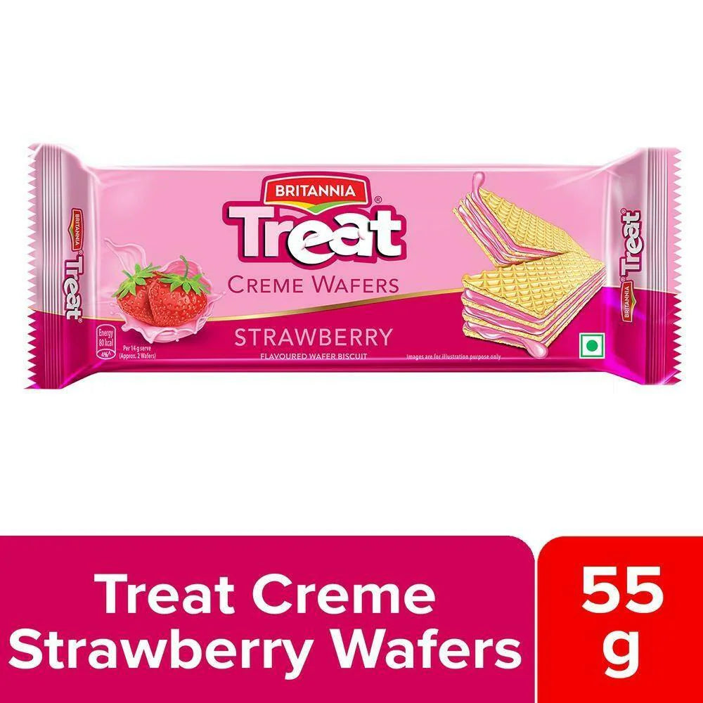 Britannia Treat Rich Creme Strawberry Flavoured Wafers, 55 g