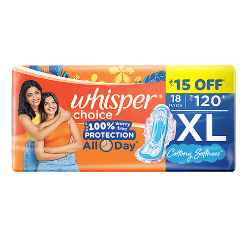 Whisper Choice Sanitary Pads, XL (pack of 18)